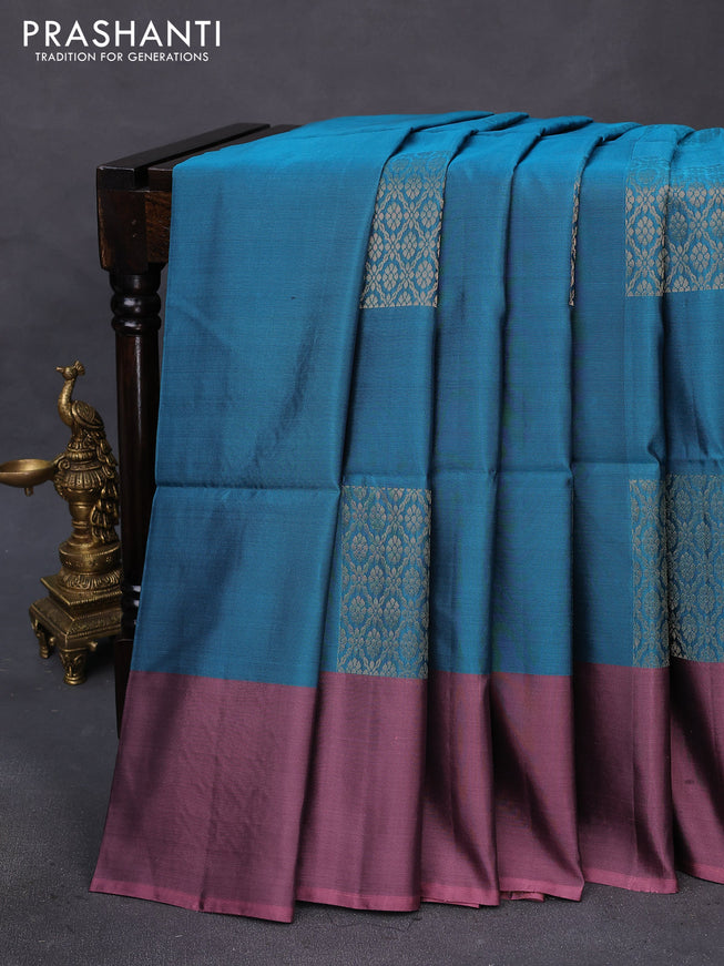 Kanchipuram soft silk saree cs blue and onion pink with box type zari woven buttas and zari woven butta border