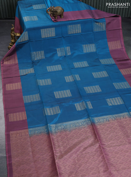 Kanchipuram soft silk saree cs blue and onion pink with box type zari woven buttas and zari woven butta border