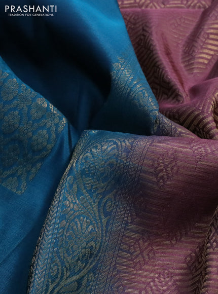 Kanchipuram soft silk saree cs blue and onion pink with box type zari woven buttas and zari woven butta border