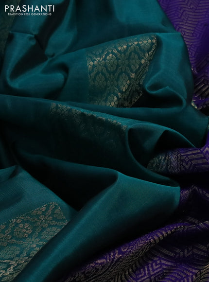 Kanchipuram soft silk saree peacock green and blue with box type zari woven buttas and zari woven butta border