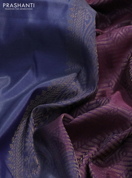 Kanchipuram soft silk saree blue shade and dual shade of mild purple with box type zari woven buttas and zari woven butta border