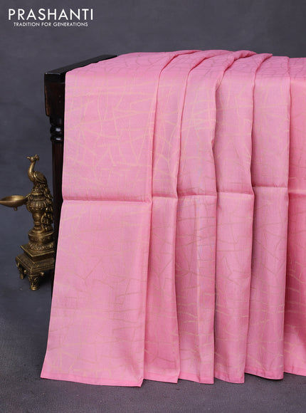 Kanchipuram soft silk saree light pink and green with allover zari weaves in borderless style