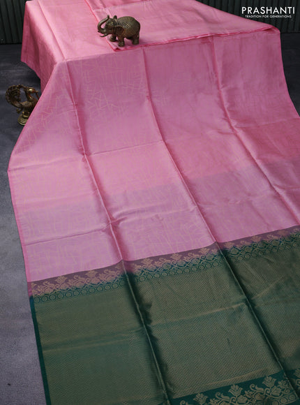 Kanchipuram soft silk saree light pink and green with allover zari weaves in borderless style