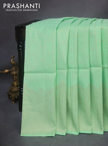 Kanchipuram soft silk saree pastel green and peacock green with allover zari weaves in borderless style