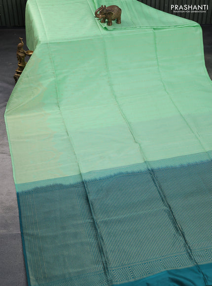 Kanchipuram soft silk saree pastel green and peacock green with allover zari weaves in borderless style