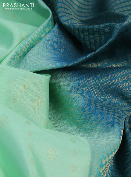 Kanchipuram soft silk saree pastel green and peacock green with allover zari weaves in borderless style