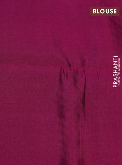 Kanchipuram soft silk saree blue and magenta pink with allover zari woven brocade weaves and long zari woven border