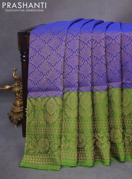 Kanchipuram soft silk saree blue and green with allover zari woven brocade weaves and long zari woven border