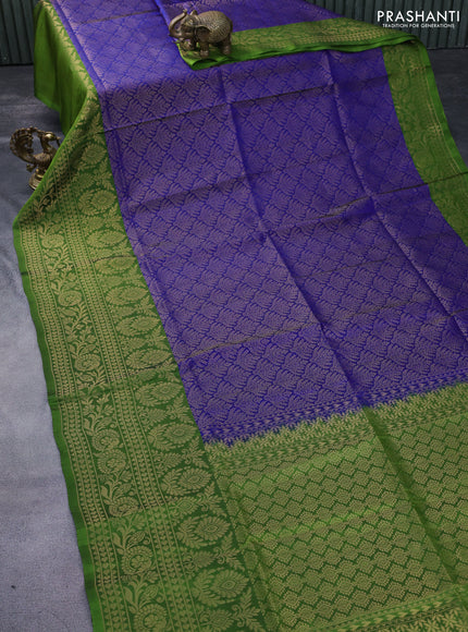 Kanchipuram soft silk saree blue and green with allover zari woven brocade weaves and long zari woven border