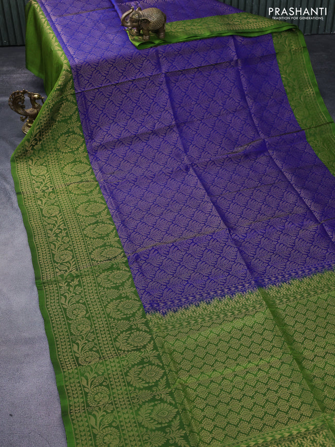 Kanchipuram soft silk saree blue and green with allover zari woven brocade weaves and long zari woven border