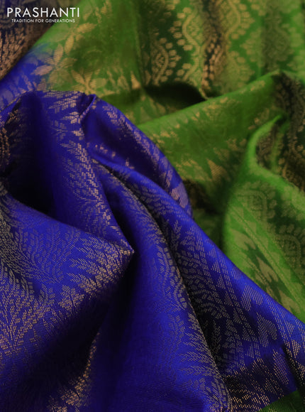 Kanchipuram soft silk saree blue and green with allover zari woven brocade weaves and long zari woven border