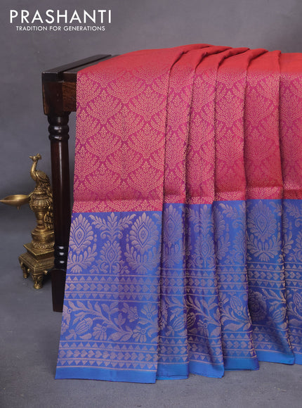 Kanchipuram soft silk saree dual shade of maroon and dual shade of blue with allover zari woven brocade weaves and long zari woven border