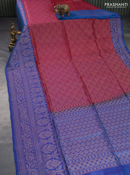 Kanchipuram soft silk saree dual shade of maroon and dual shade of blue with allover zari woven brocade weaves and long zari woven border