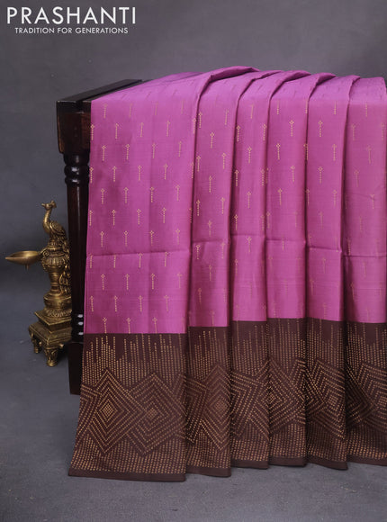 Kanchipuram soft silk saree light pink and brown with zari woven buttas and zari woven border