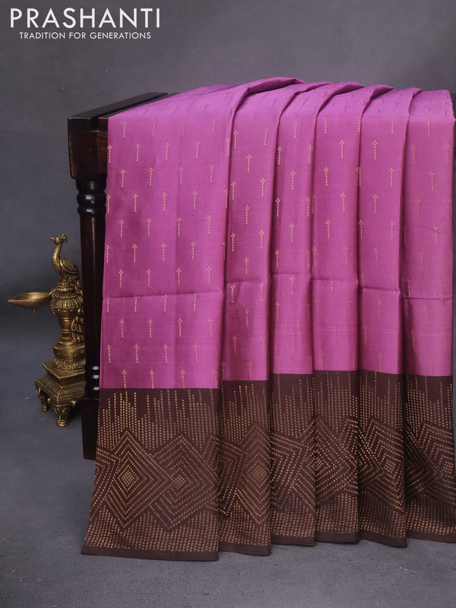 Kanchipuram soft silk saree light pink and brown with zari woven buttas and zari woven border