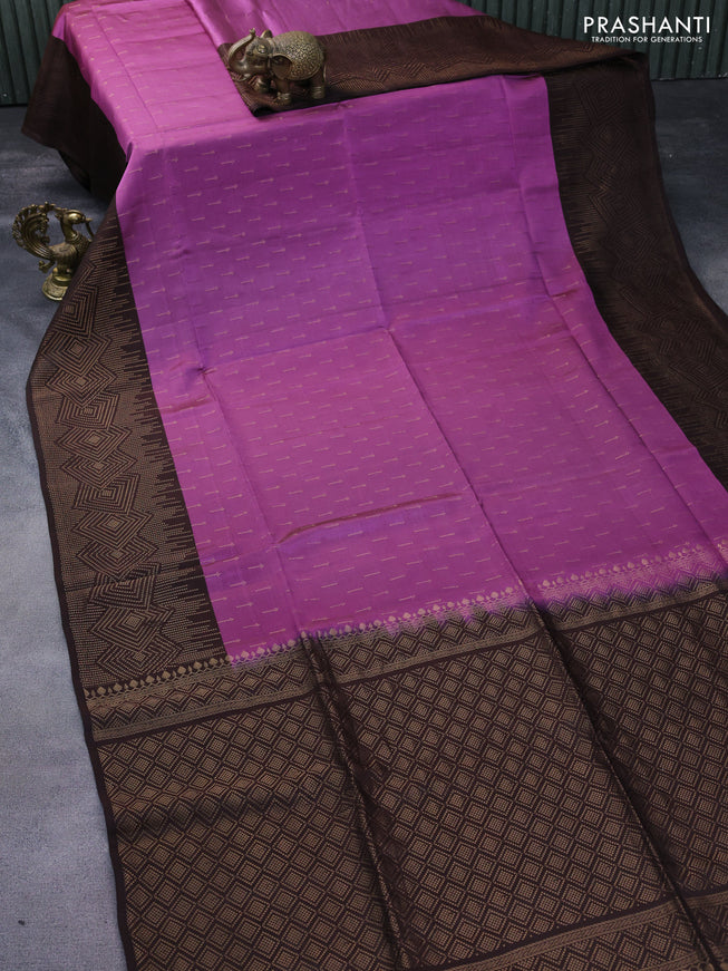 Kanchipuram soft silk saree light pink and brown with zari woven buttas and zari woven border