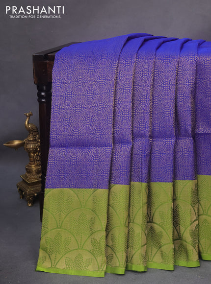 Kanchipuram soft silk saree blue and greenish red with allover zari woven brocade weaves and zari woven border