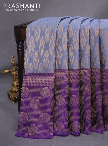 Kanchipuram soft silk saree grey and violet with allover zari woven butta weaves and zari woven border