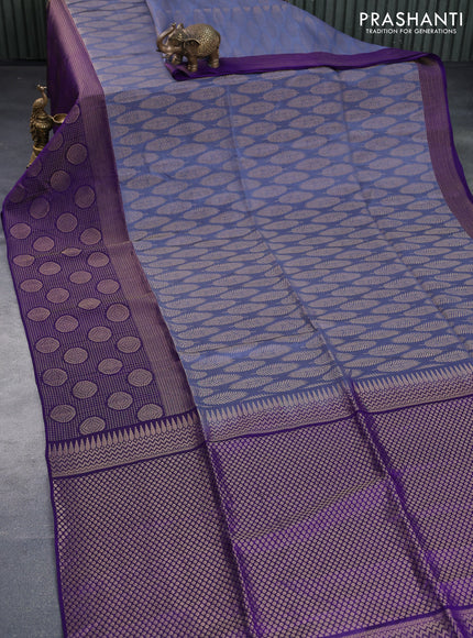 Kanchipuram soft silk saree grey and violet with allover zari woven butta weaves and zari woven border