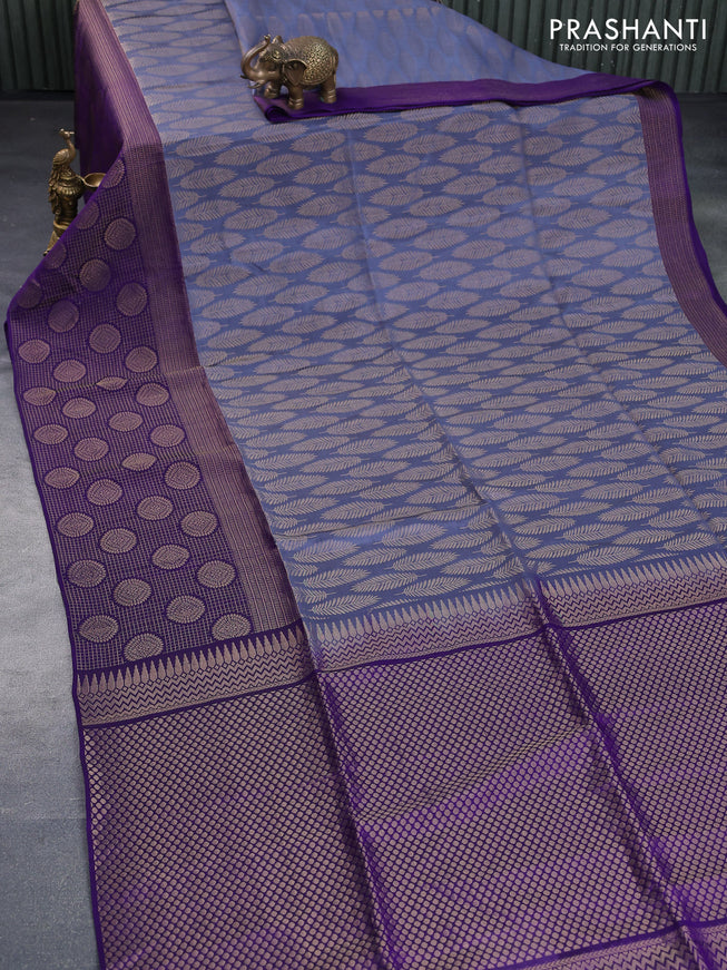 Kanchipuram soft silk saree grey and violet with allover zari woven butta weaves and zari woven border