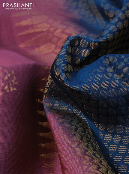 Kanchipuram soft silk saree mauve pink and cs blue with zari woven buttas and zari woven border