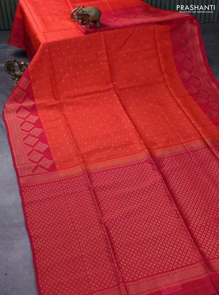 Kanchipuram soft silk saree orange and pink with allover zari woven brocade weaves and zari woven border