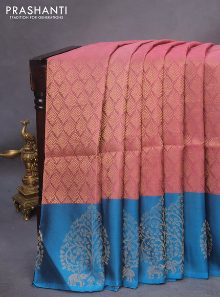 Kanchipuram soft silk saree mauve pink and cs blue with allover zari woven brocade weaves and zari woven butta border