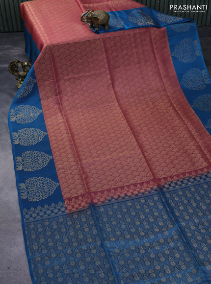 Kanchipuram soft silk saree mauve pink and cs blue with allover zari woven brocade weaves and zari woven butta border