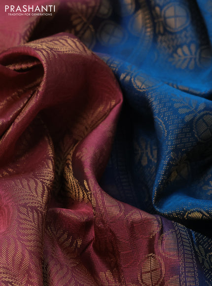 Kanchipuram soft silk saree mauve pink and cs blue with allover zari woven brocade weaves and zari woven butta border