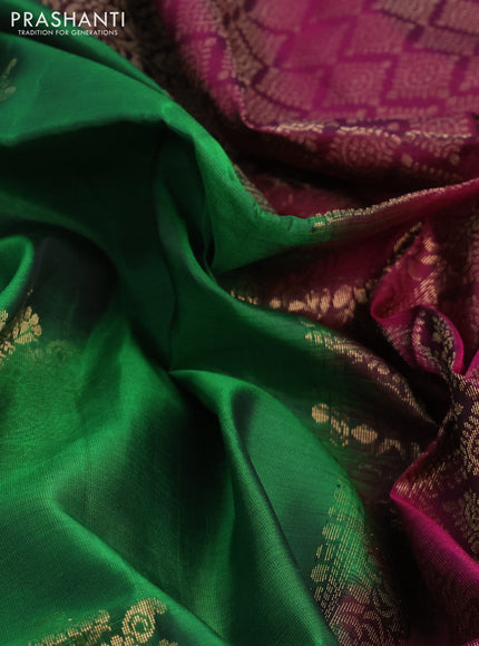 Kanchipuram soft silk saree green and dark magenta pink with zari woven buttas and zari woven butta border