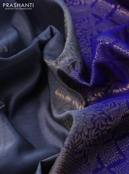 Kanchipuram soft silk saree grey and blue with zari woven buttas and zari woven butta border