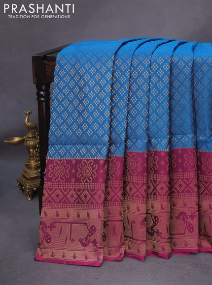 Kanchipuram soft silk saree cs blue and purple with allover zari woven brocade weaves and zari woven border