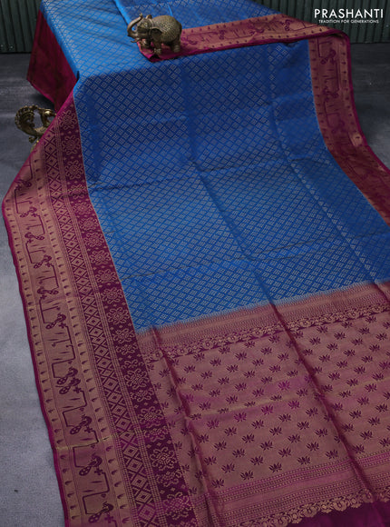 Kanchipuram soft silk saree cs blue and purple with allover zari woven brocade weaves and zari woven border