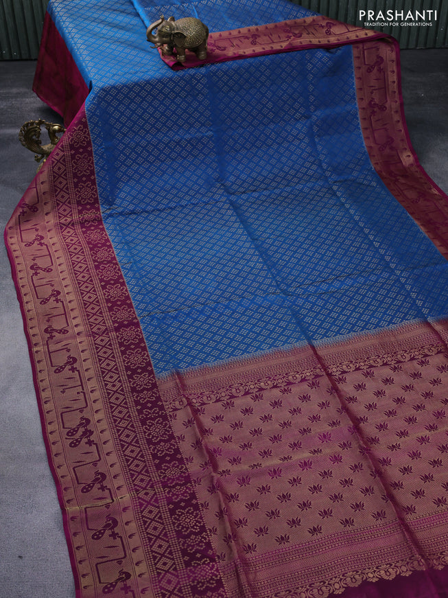 Kanchipuram soft silk saree cs blue and purple with allover zari woven brocade weaves and zari woven border