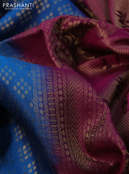 Kanchipuram soft silk saree cs blue and purple with allover zari woven brocade weaves and zari woven border