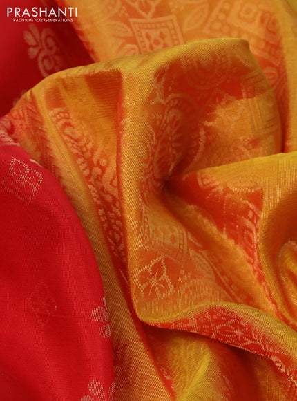 Kanchipuram soft silk saree red and dual shade of yellow with zari woven buttas and zari woven border