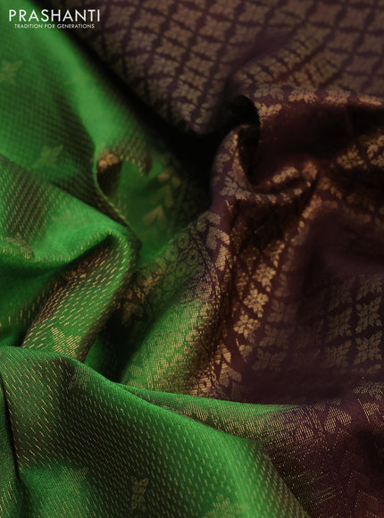 Kanchipuram soft silk saree light green and brown with allover zari weaves and zari woven border