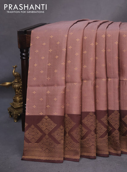 Kanchipuram soft silk saree brown shade with allover zari weaves and zari woven border