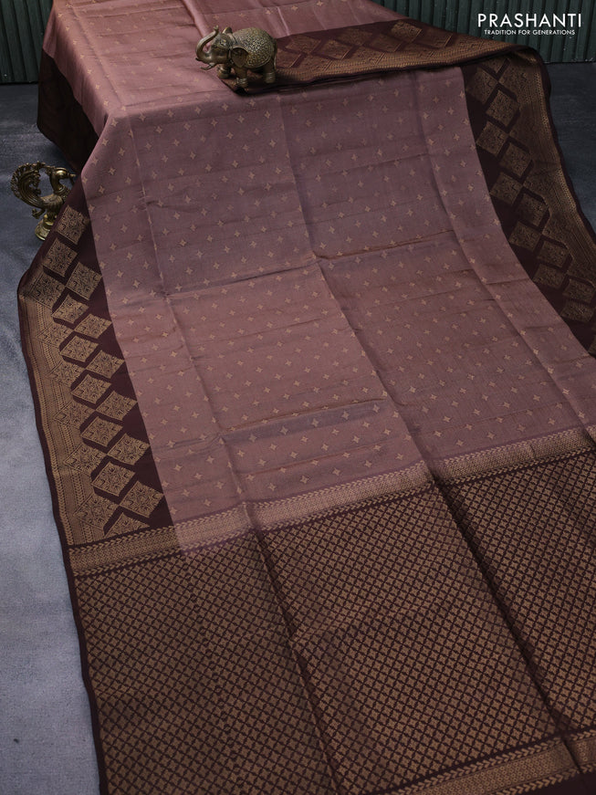 Kanchipuram soft silk saree brown shade with allover zari weaves and zari woven border