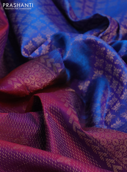 Kanchipuram soft silk saree purple and dual shade of cs blue with allover zari weaves and zari woven border