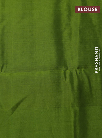 Kanchipuram soft silk saree coffee brown and light green with allover zari weaves and zari woven butta border