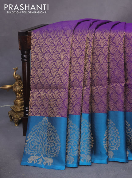 Kanchipuram soft silk saree violet and cs blue with allover zari weaves and zari woven butta border