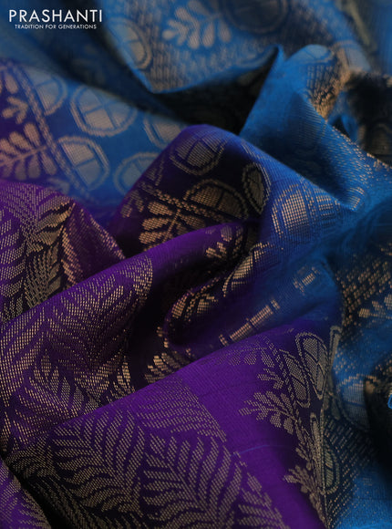 Kanchipuram soft silk saree violet and cs blue with allover zari weaves and zari woven butta border