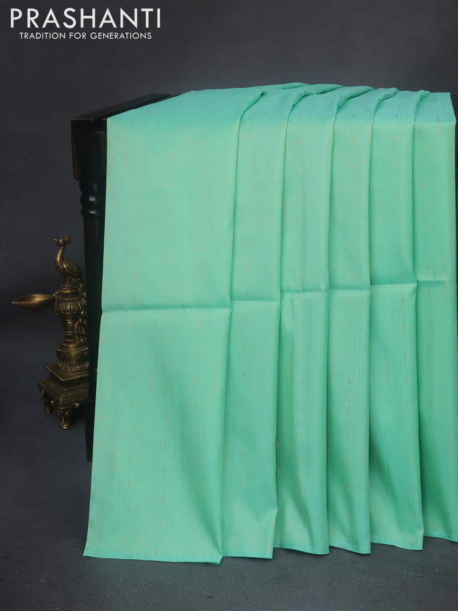 Kanchipuram soft silk saree teal green shade and pastel green with allover zari weaves in borderless style