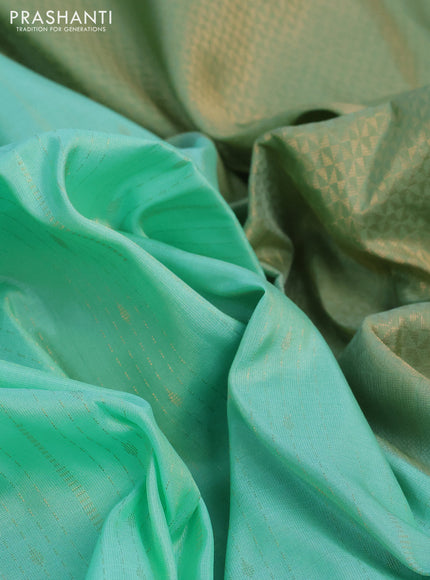 Kanchipuram soft silk saree teal green shade and pastel green with allover zari weaves in borderless style