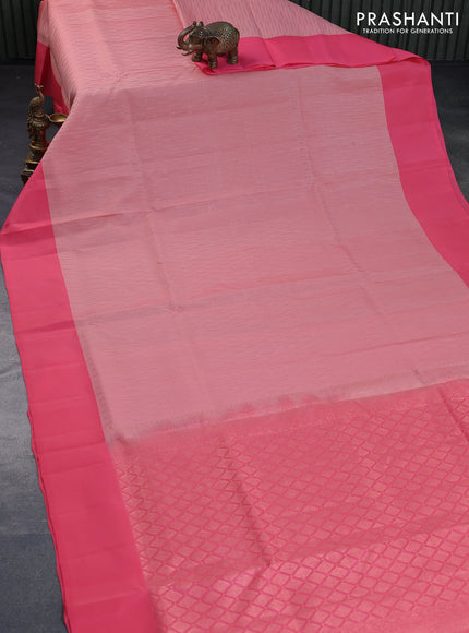 Kanchipuram soft silk saree peach shade and peach pink with allover zari weaves and simple border