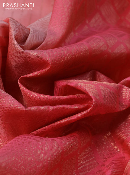 Kanchipuram soft silk saree peach shade and peach pink with allover zari weaves and simple border