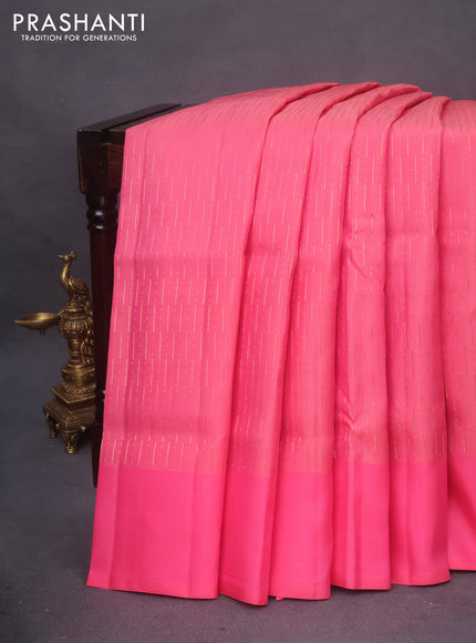 Kanchipuram soft silk saree pink and candy pink with allover zari weaves and simple border