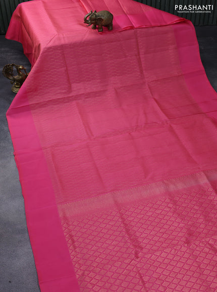 Kanchipuram soft silk saree pink and candy pink with allover zari weaves and simple border