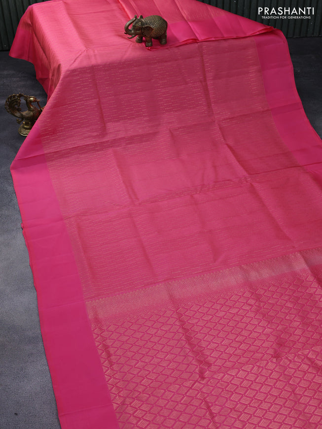 Kanchipuram soft silk saree pink and candy pink with allover zari weaves and simple border